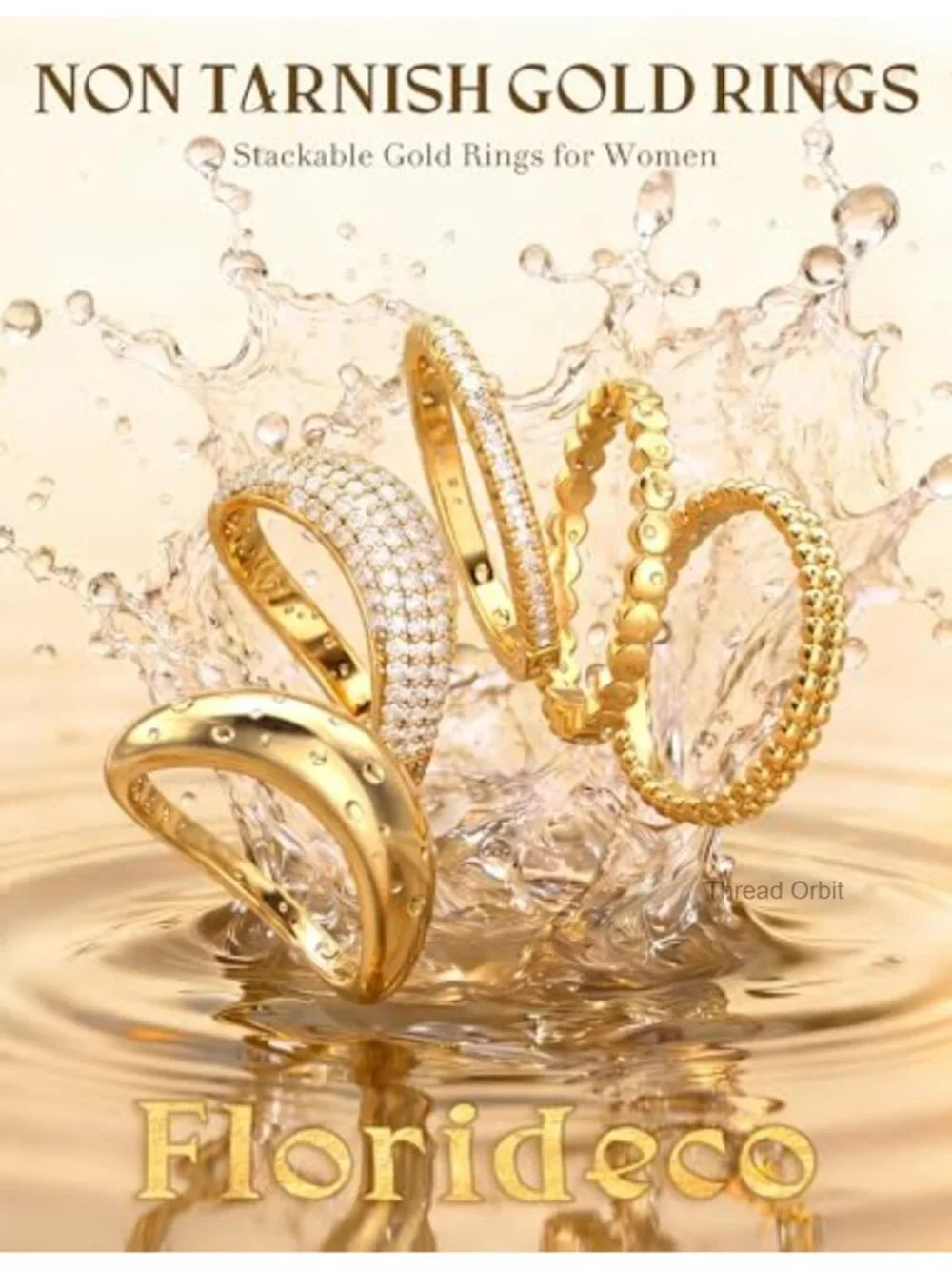 14K Gold Plated Stackable Dainty Cubic Zirconia Ring Set Chunky Dome Band Thumb